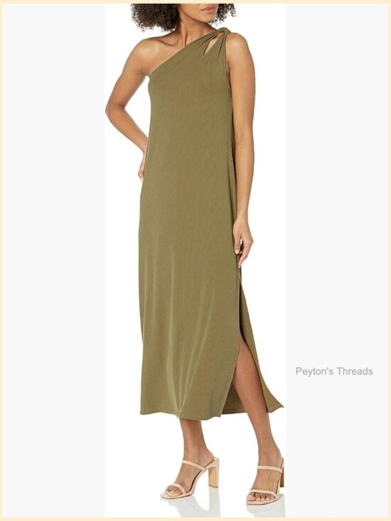 Dresses & Skirts - Loose-fit One-Shoulder Cutout Rib Knit Maxi Dress